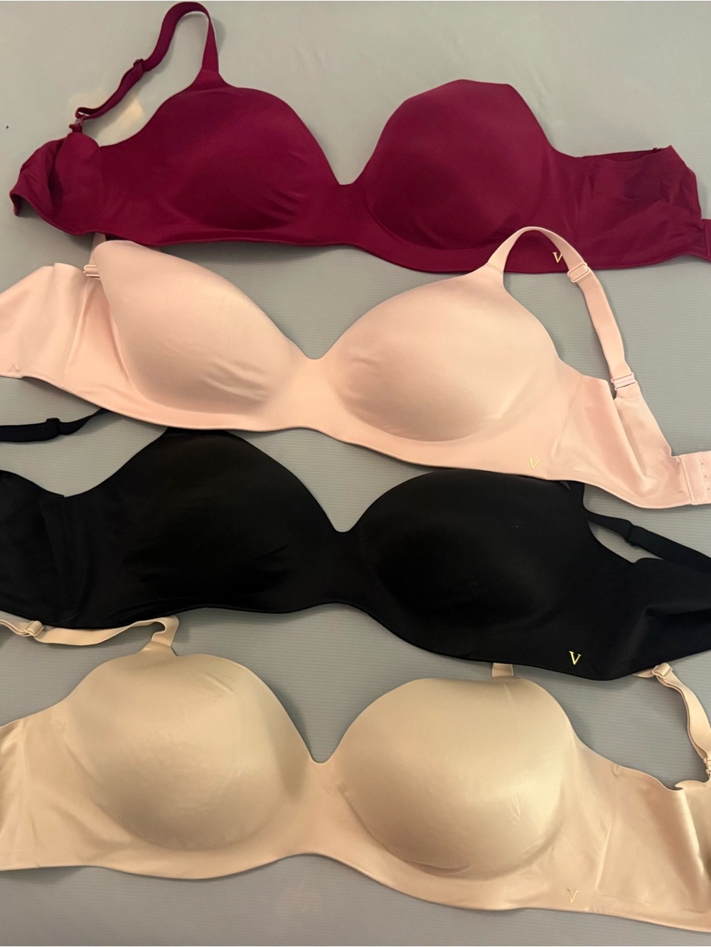 Victoria's Secret Smooth Molded T-Shirt Bra Set — Burgundy, Blush, Black, Nude